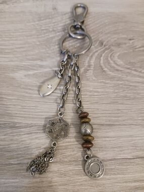 Sakroots Silver-Tone Beaded Tassel Keychain with Brown Accent Beads